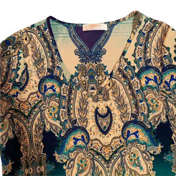 Renee C Boho Boho Blues Paisley 3/4 Sleeve Top S - Picture 2 of 4